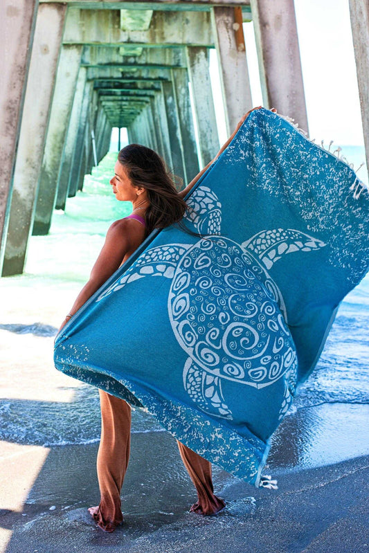 Honu Turtle Turkish Towel | Blue-Grey - urbanhippietradingcompany