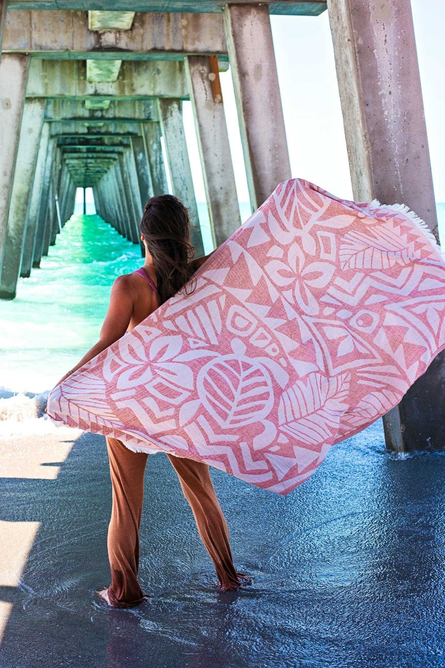 Sea Turtle Beach Life Turkish Towel | Coral - urbanhippietradingcompany