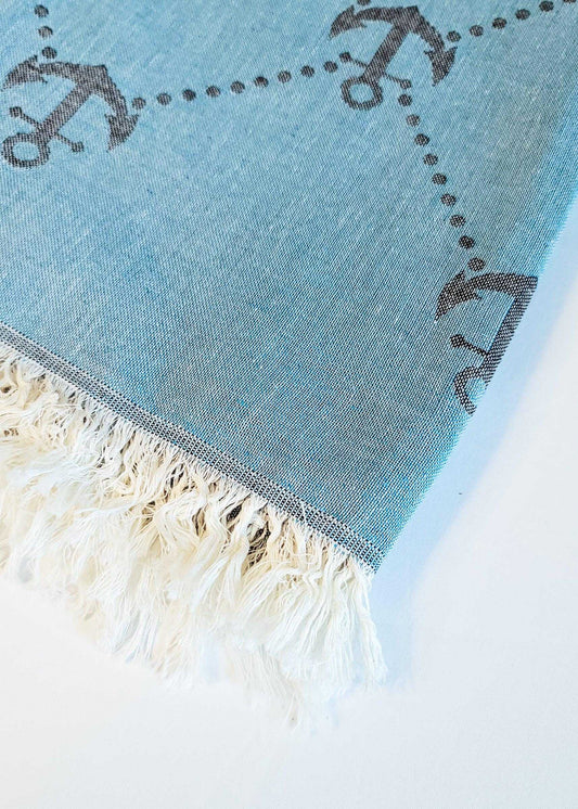 Nautical Turkish Towel | Light Blue - urbanhippietradingcompany