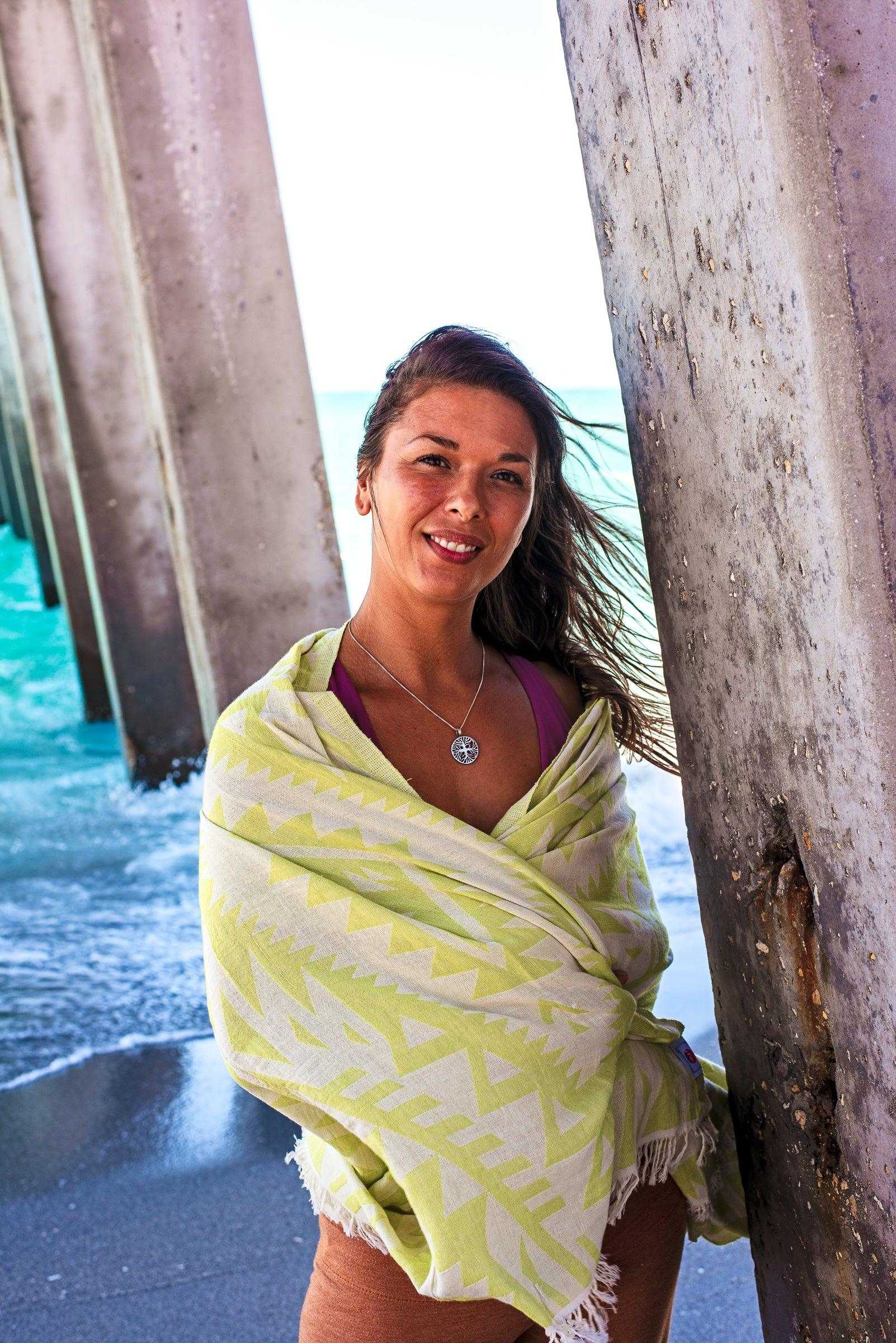 Azték Turkish Towel | Lime Green - urbanhippietradingcompany