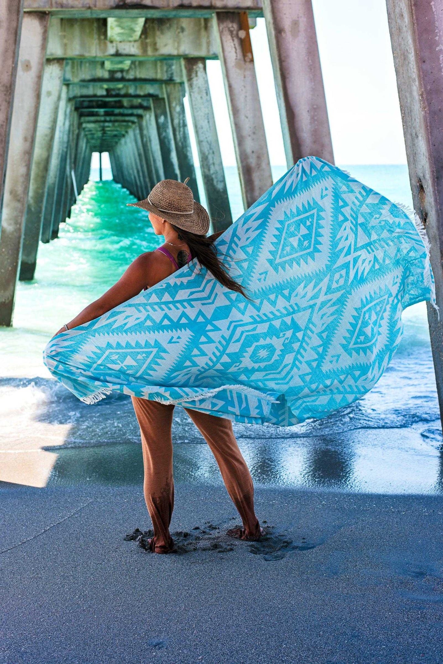 Azték Turkish Towel | Turquoise - urbanhippietradingcompany