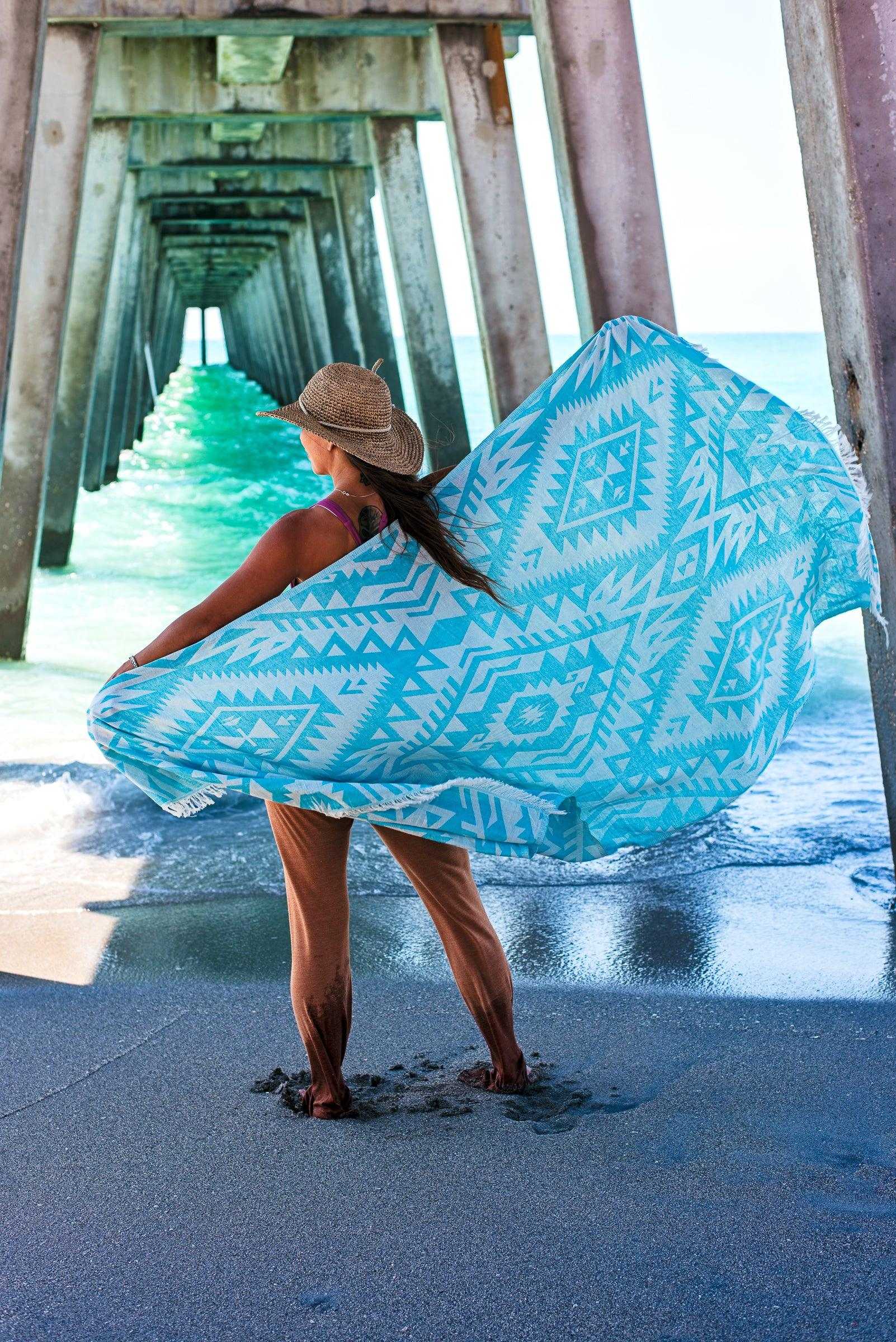 Azték Turkish Towel | Turquoise - urbanhippietradingcompany