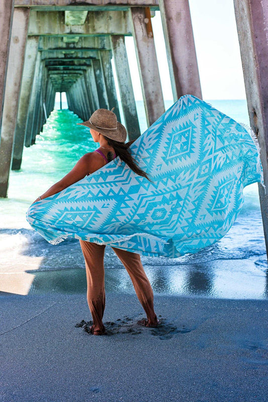 Azték Turkish Towel | Turquoise - urbanhippietradingcompany